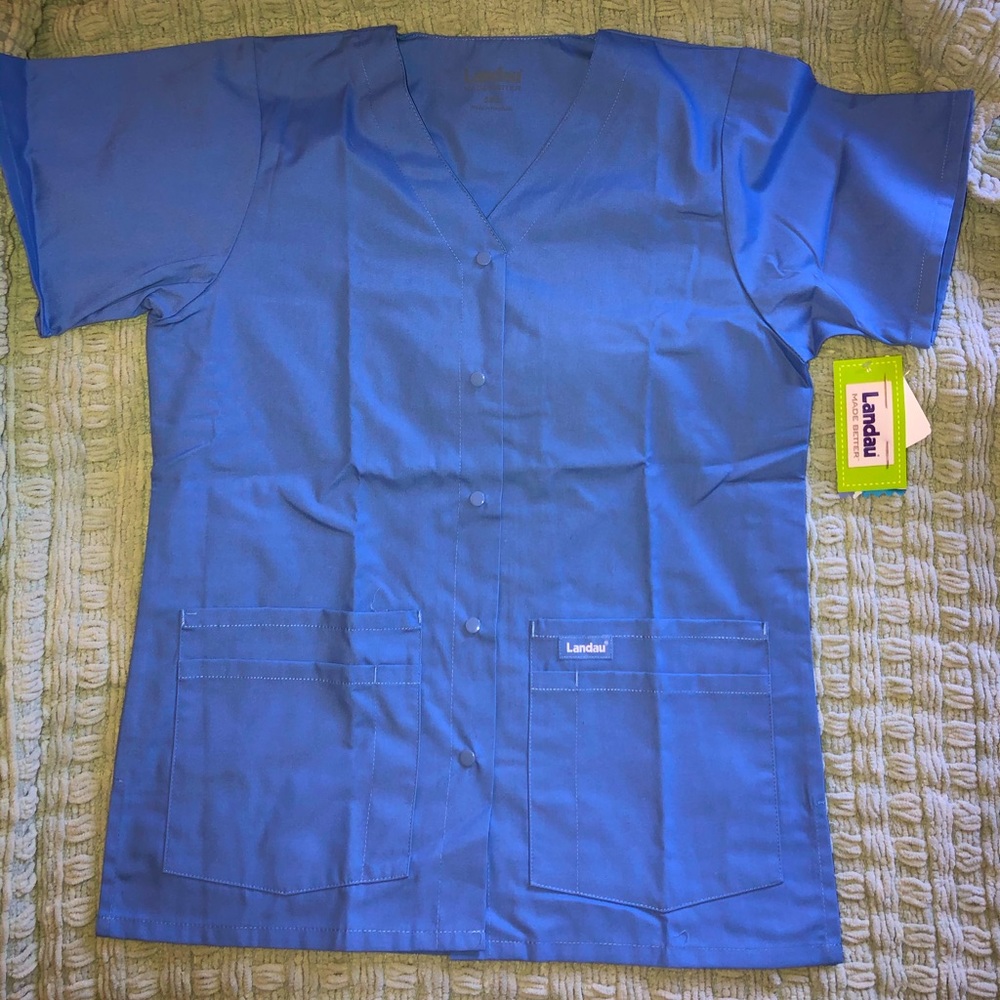 NWT Landau Blue Scrub Top, Size Small